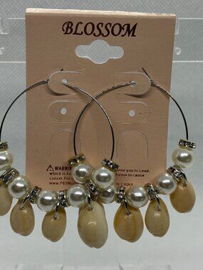 3For$20 Blossom Gold Hoop Cowrie Shell Pearl Beaded Boho Earrings Trendy